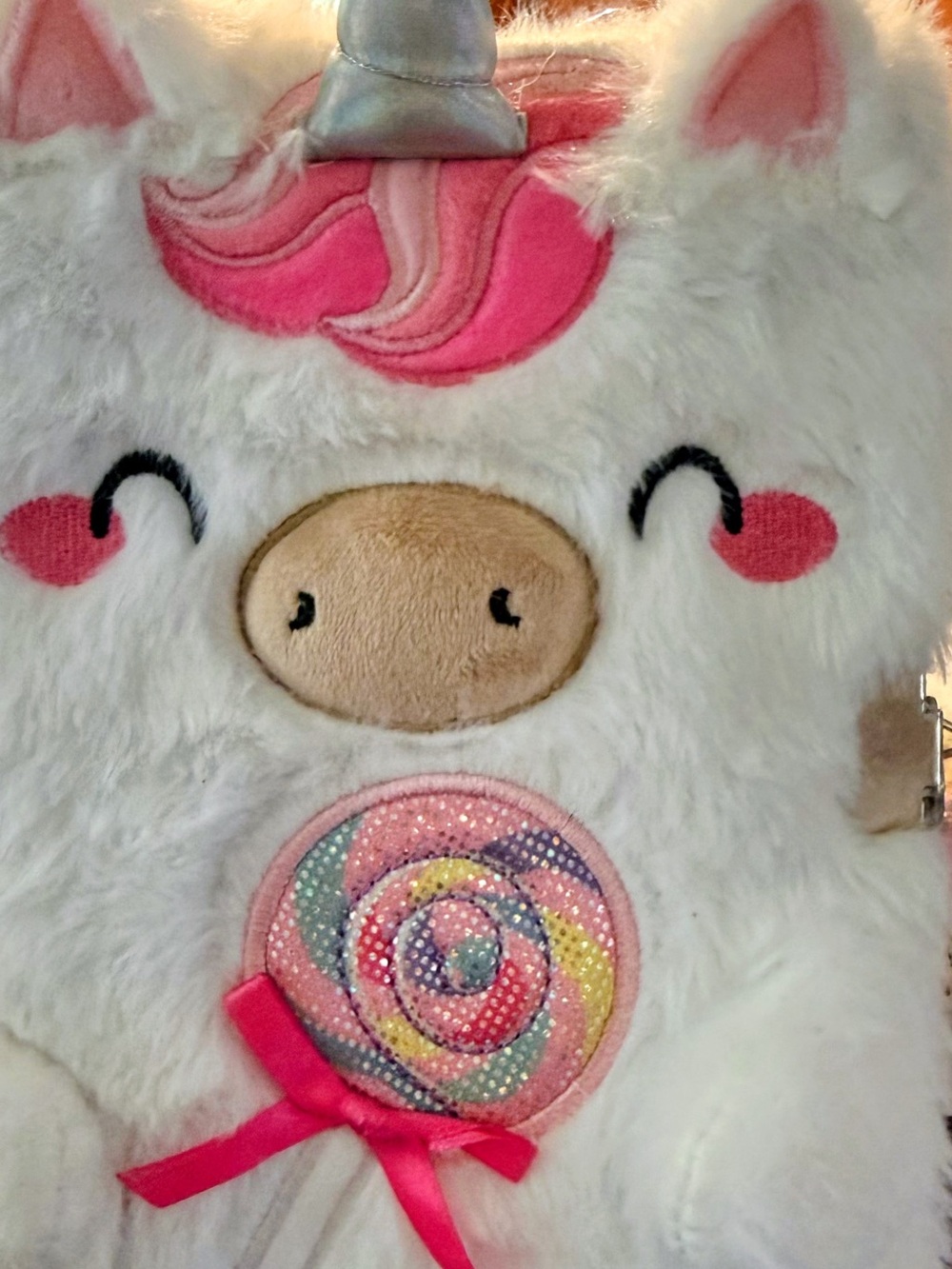 Claire's White & Pink Unicorn Plush Bag with Lollipop Patch